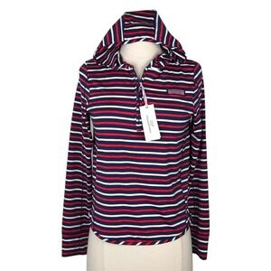 NWT Vineyard Vines Blue Red Stripe Shep Shirt Hood Long Sleeve Top- L Child Girl